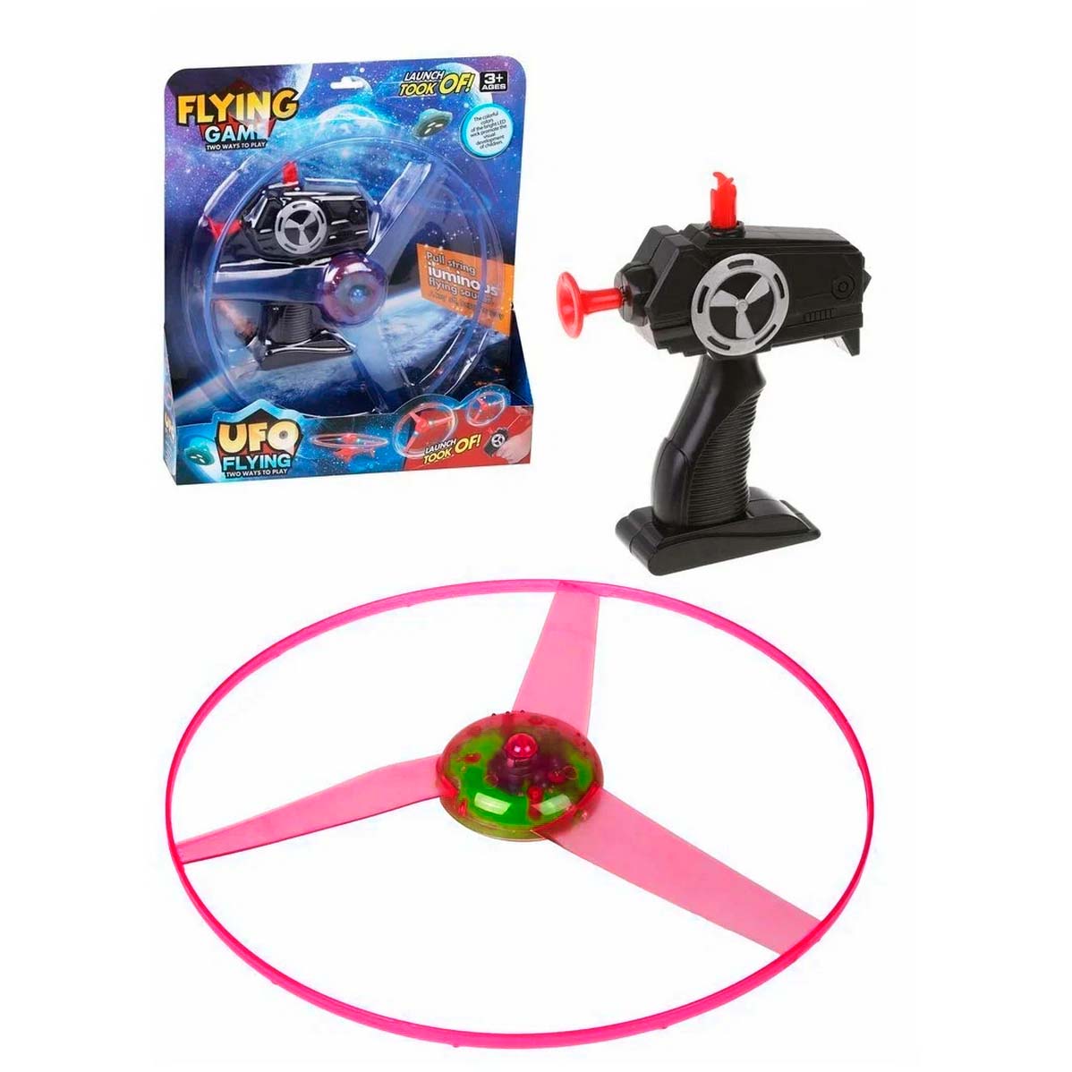 Disco Volador Con Luces Juego Niños Con Pistola Para Lanzar Rojo